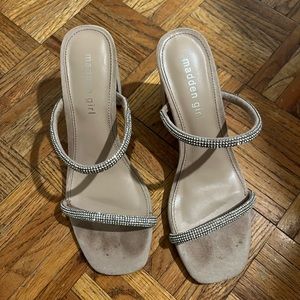 Nude jeweled strappy heels